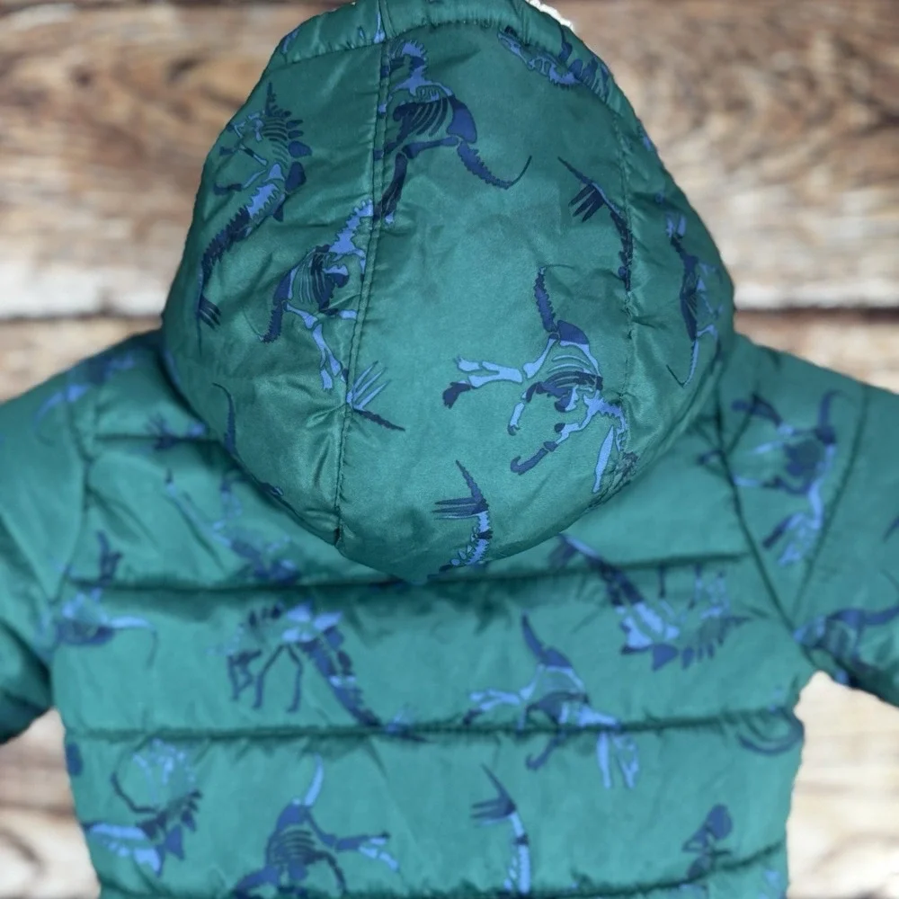 Osh Kosh B'Gosh Dinosaur Winter Puffer Jacket W/hood Green/Blue, Size 24‎ Months